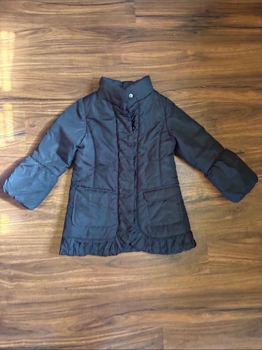 Circo Black Ruffle-Hem Puffer Coat